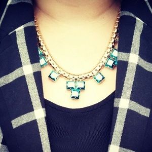 H&M Statement Necklace Teal Gold Color